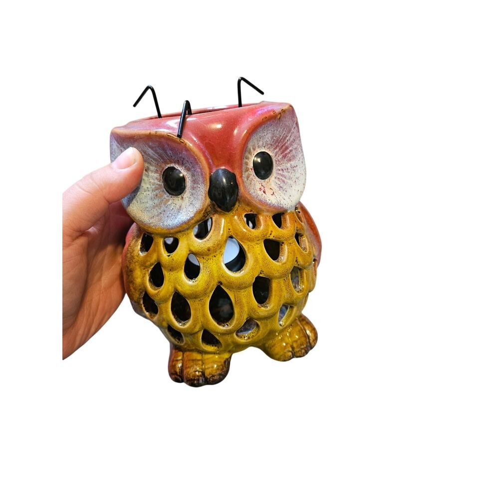 Ceramic Small Owl Candle Tea Light Holder Handle Fall Time Owl Lover